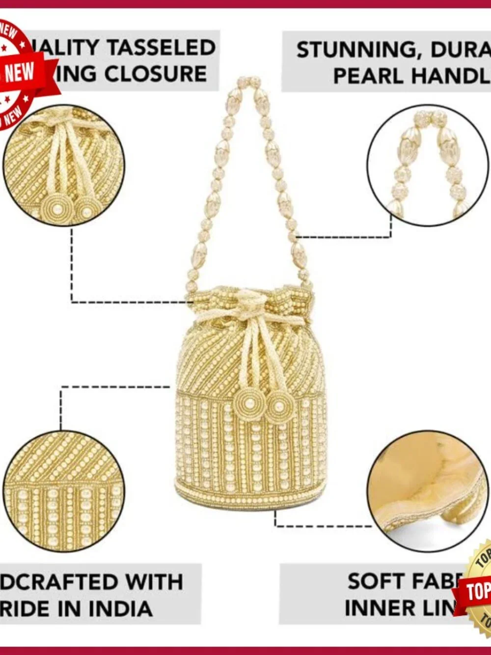 Ethnic Clutch with Drawstring Flap Closure Potli Evening Bag